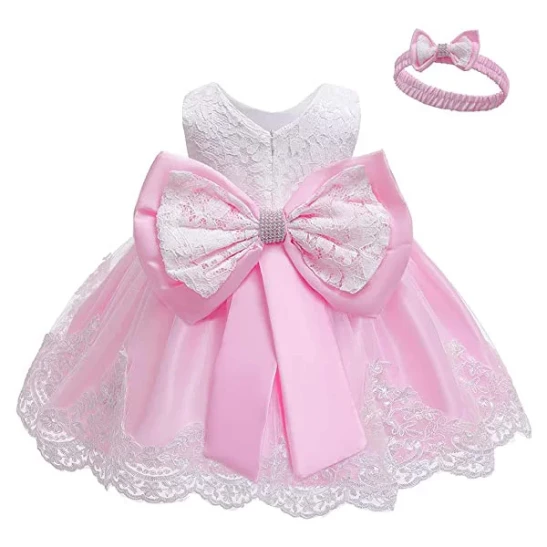 LZH Baby Girl's Birthday Bowknot Tutu Princess Flower Lace Dress- 18 to 24 Month