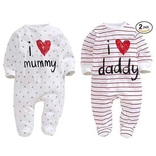 Unisex-Baby Clothes Newborn Footie I Love Mummy I Love Daddy Bodysuit 2 Pack- 6 month