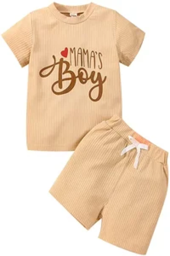 Newborn Baby Boy Summer Clothes Crew Neck Short Sleeve Ribbed t-Shirt Elastic Shorts 2Pcs Mother 's Day Outfits