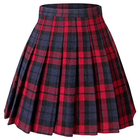 Women Girls Versatile Plaid Pleated Skirt with Shorts