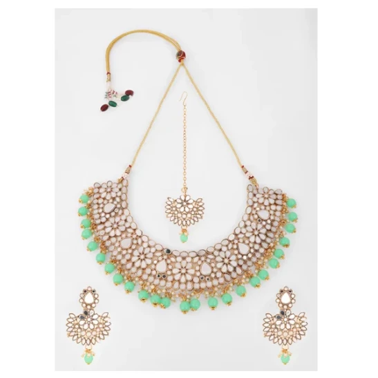 Mirror Effect Mint Color Choker Necklace Set