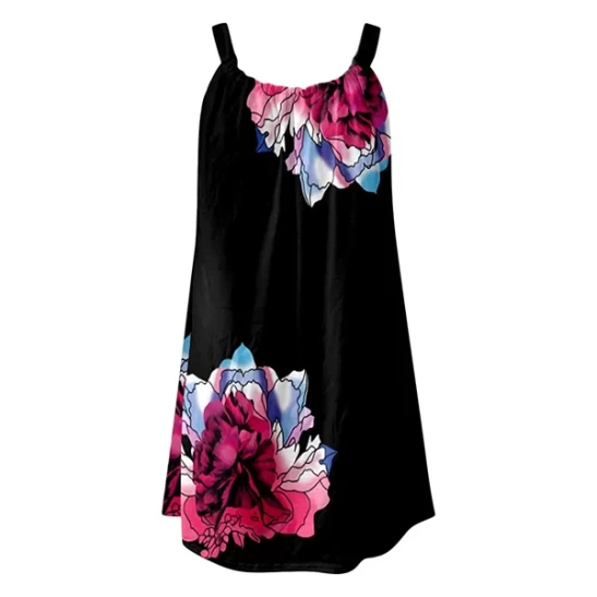 Summer Dresses for Women UK Casual Sleeveless Straps Dresses Crewneck Summer  Floral Print Dress for Beach Ladies Maxi Dresses