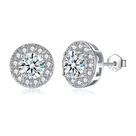 Silver Stud Earrings for Women Girls, Round Faux Diamond Halo Earrings, Rectangle Teardrop Cubic Zirconia Stud Earrings Set - Dainty Bridal Earrings Jewelry for Brides Bridesmaids Wedding
