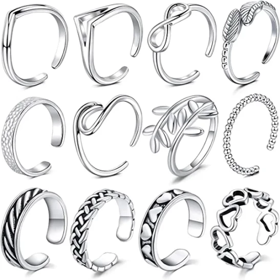 Toe Ring Knuckle Ring Surgical Steel Adjustable Band Ring Flower Finger Joint Rings for Women Girls Silver