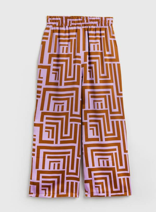 Purple & Brown Geo Print Satin Palazzo Pants