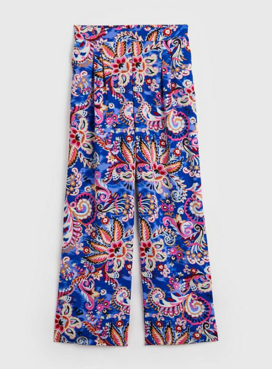 Blue Paisley Floral Print Jersey Palazzo