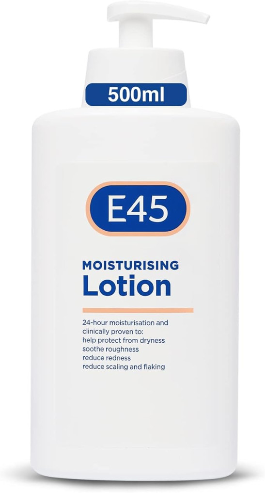 E45 Moisturiser 500 ml - Dermatological Body Moisturiser Lotion - Body Lotion - Daily Moisturiser for Dry Skin & Sensitive Skin – Long-Lasting Hydration Protect from Dryness, Reduce Redness & Flaking