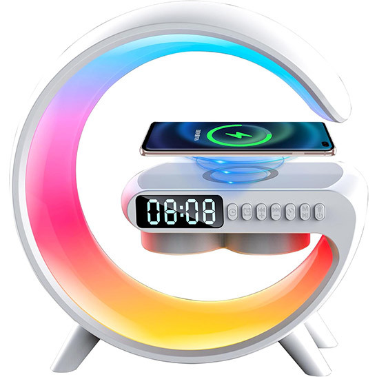 YumCute Home Atmosphere Table Lamps with Wireless Charger Bluetooth Speaker G11 Ambient Light – 15W LED Bedside lamp with Time Display White Color