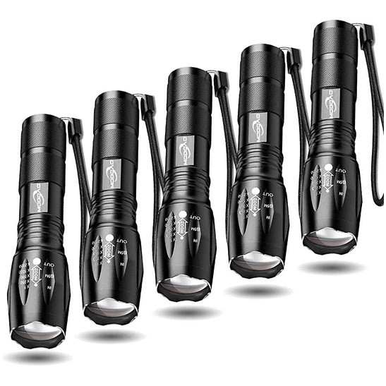 MODOAO Bright Flashlights, LED Tactical Flashlight, Zoomable Adjustable Focus, IP65 Water-Resistant, Portable, 5 Light Modes for Indoor and Outdoor,Camping,Emergency,Hiking (5 Pack)