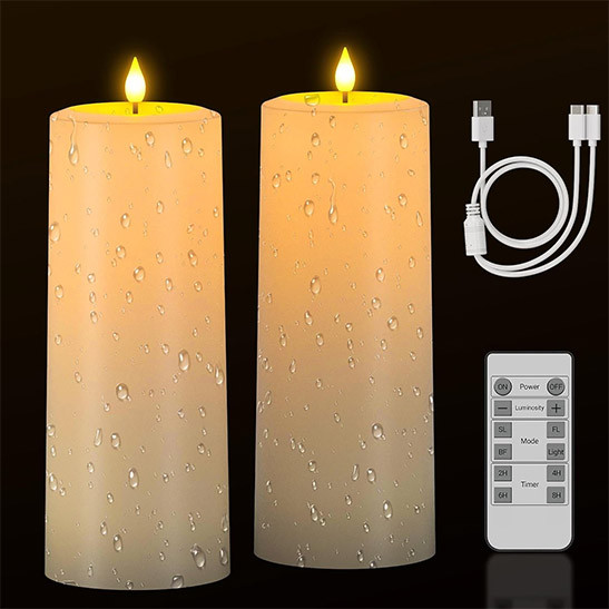 SoulBay LED Candles with Remote Control, 4" x 10" Large Rechargeable Battery Flameless Fake Pillar Candles Flickering with Timer for Garden Lanterns Outdoor Home Room Indoor Decor, 2 Packs