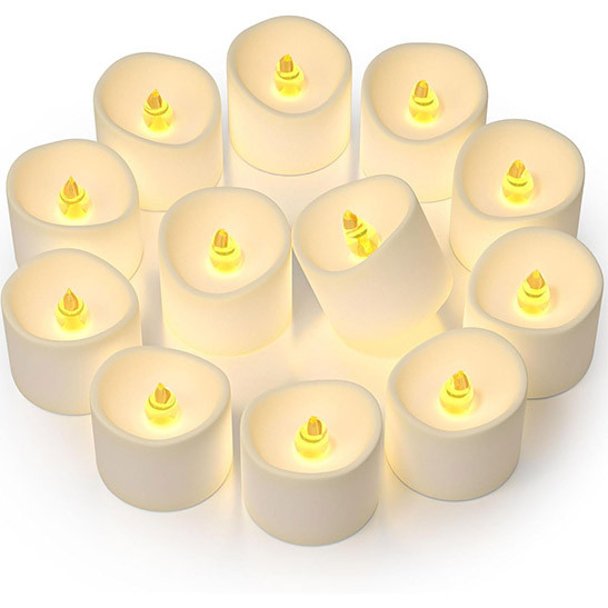 12 Pack Flameless Candles,Easter Basket Stuffers, Battery Operated Candles, Tea Lights for Votive, Flickering Fake Candles, LED Candles for Wedding&Festival(Warm White, Batteries Included)