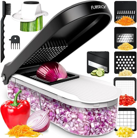 Vegetable Chopper, Vegetable Cutter, Mandoline Vegetable Slicer (6-in-1 Compact White)