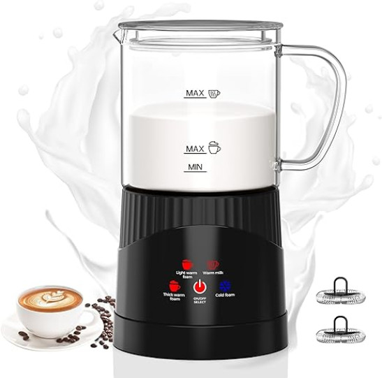 4-in-1 Milk Frother Electric, Automatic Milk Frother 400ML, Auto Shut-Off, Silent Operation, OMISOON Hot & Cold Milk Warmer for Coffee, Latte, Cappuccino