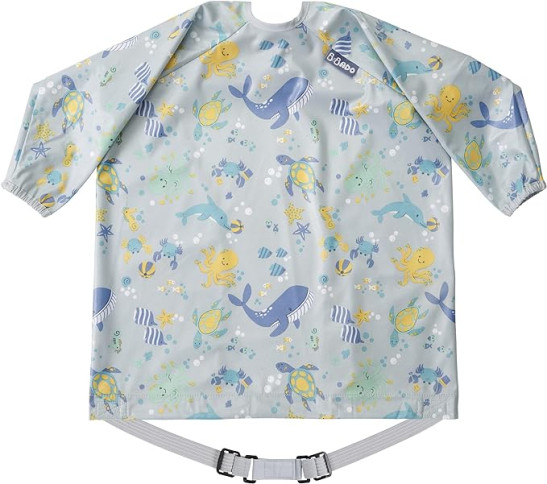 Baby Long Sleeve Bibs for Ages 6-36 Months Attaches to Highchairs Pushchairs Tables