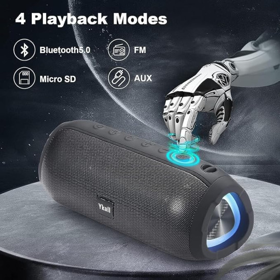 Ykall Bluetooth Speaker 20W, Portable Bluetooth Speaker Wireless with FM Radio, HD Stereo 36-Hours Playtime, IPX6 Waterproof, Wireless Stereo Pairing, With RGB Lights for Outdoor, Travel, Home