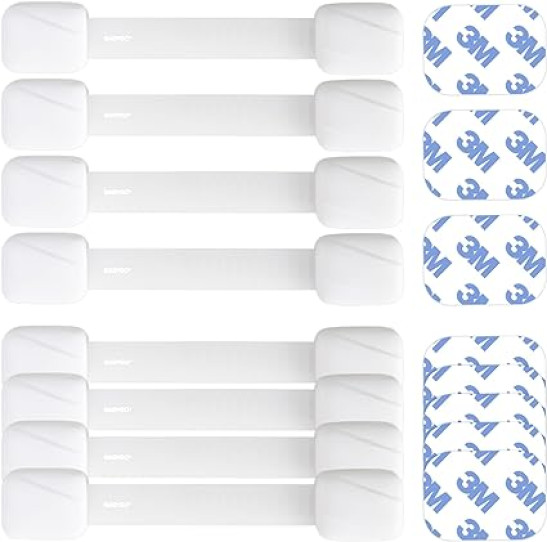 Premium Child Safety Straps ,8X Baby Proofing Door & Cupboard Locks | 30 Second Install | Smart Unlock - White