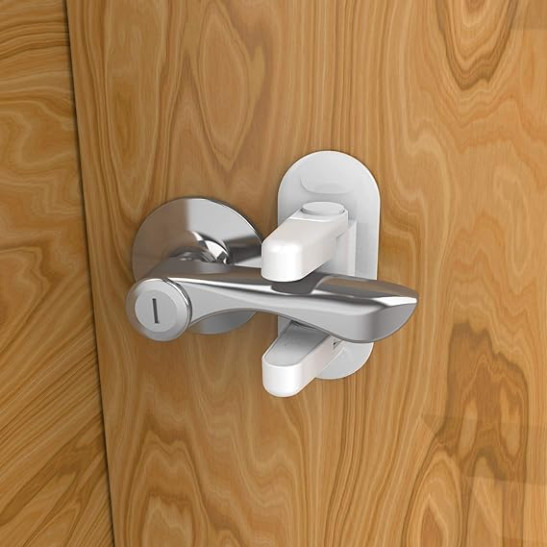2 Pack Child Safety Door Handle Locks | Heavy-Duty 3M Adhesive Tape [White]