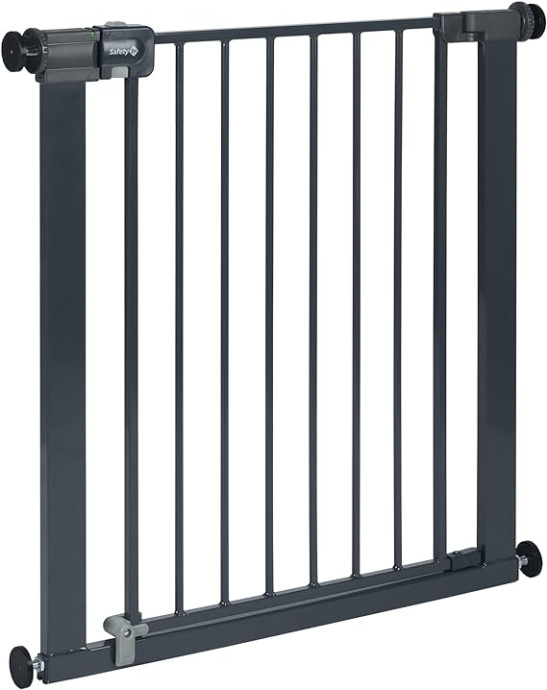 Baby Gate for Stairs and Doors, for Widths 73 to 80 cm, extendable up to 108 cm with extensions sold separately, Metal Black