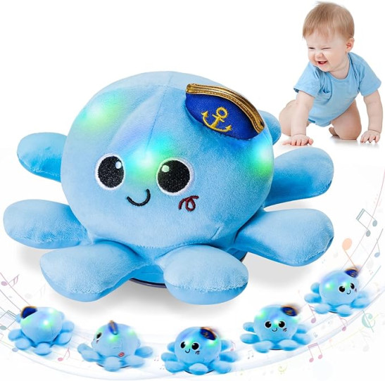 Baby Musical Light Crawling Toys - Light up Dancing Spinning Walking Soft Octopus Toy for Boys Girls Kids