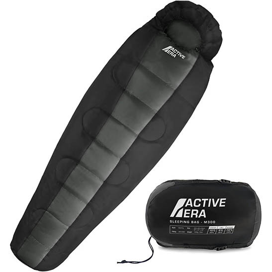 Active Era Professional 300 Warm Mummy Sleeping Bag - 300 GSM Double Layer Filling - 3-4 Season for Camping, Hiking, Outdoors