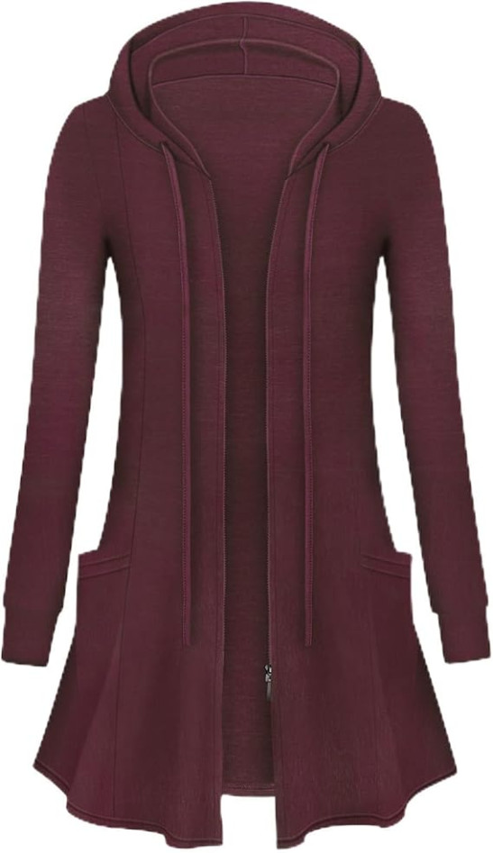 Womens Longline Hoodies Zipper up Knee Length Cardigan
