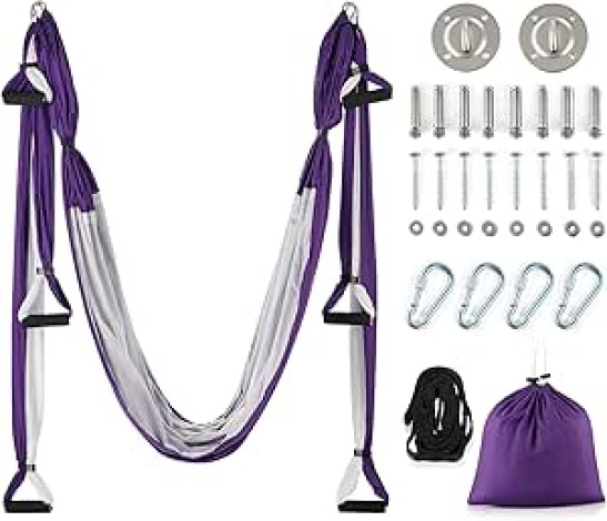 ZELUS Aerial Yoga Swing Set with Ceiling Mount Kit and Extension Straps, Antigravity Yoga Hammock Home Gym