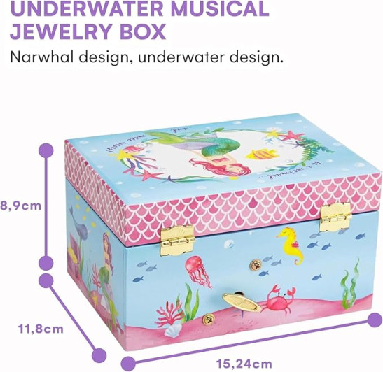 Jewelkeeper Mermaid Toys Musical Jewellery Box Girls - Delightful Kids Jewelry Box with Spinning Mermaid, Underwater Themed Musical Jewellery Box for Girls with Storage Space - 10.8 x 8.9 x 10.8 cm