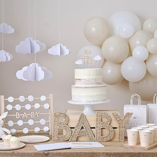 Ginger Ray Baby Shower White 3D Cloud Decorations Nursery Décor Pack of 5 Including Twine to Hang