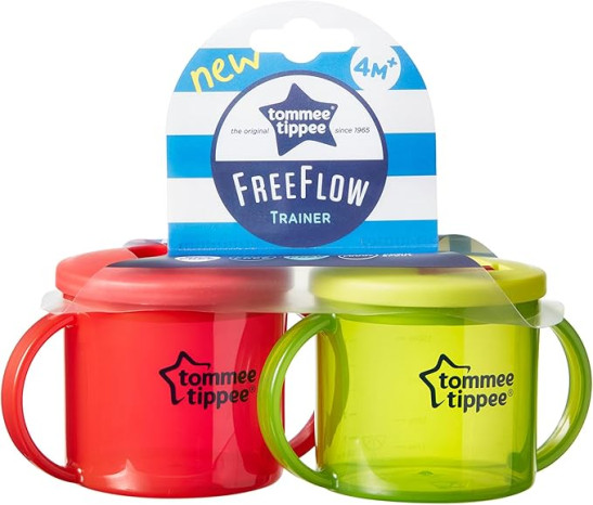 Tommee Tippee Free Flow Trainer Cup with Handles, BPA-Free, 6oz, 2 Count (Designs May Vary)