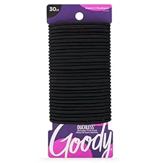 Goody Ouchless Elastic Hair Ties - 30 Ct, Black, 4MM Rubber Bands for Hair, Pain-Free Hair Accessories for Women & Men, Made for Long-Lasting Braids, Ponytails & More, All Hair Types