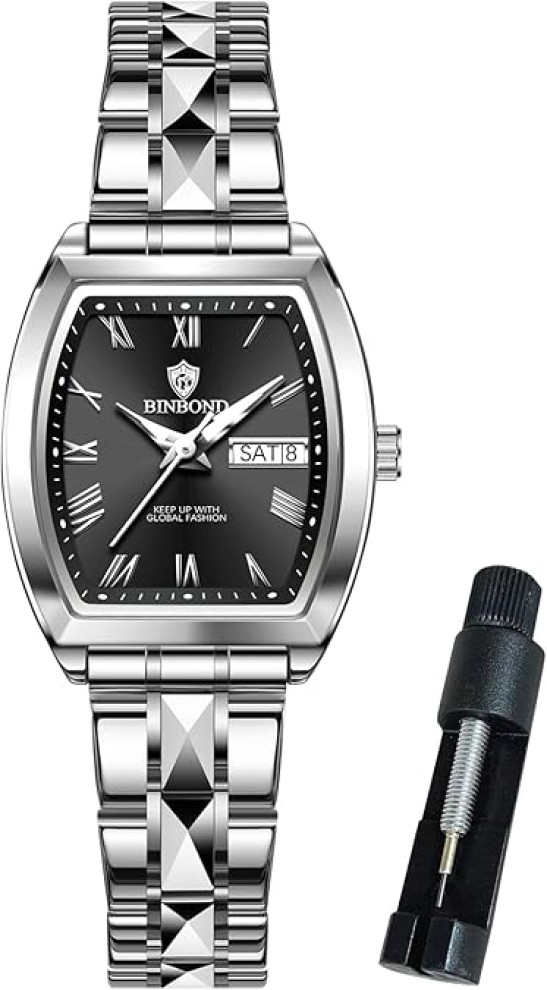Square Womens Watch Fashion Luxury Elegant Dress Stainless Steel Ladies Wrist Watches for Female Day Date Waterproof Luminous