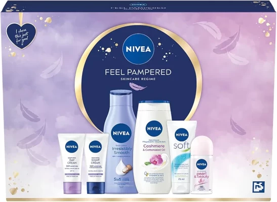 NIVEA Women's Feel Pampered Skincare Regime Gift Set, Includes Shower Cream, Anti-Perspirant, Body Lotion, Moisturising Day and Night Cream Amazon's