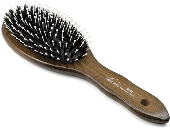Mont Bleu Oval Wood Paddle Pure Boar Bristle Brush with Pins | Designed in Germany