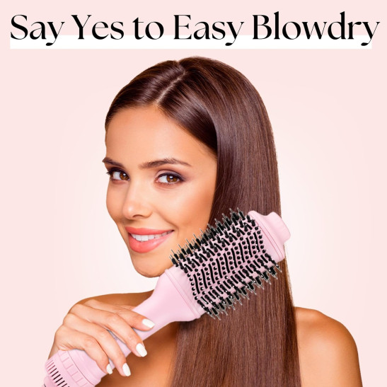 Lily England Hair Dryer Brush - Hot Air Styling Brush for Short & Long Hair - Electric Hair Dryer Styler with Hot Brush for Volume - Travel Friendly Heated Hairbrush (Pink)