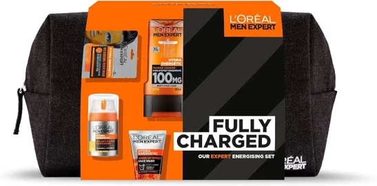L'Oreal Men Expert Gift Set for Men, Hydra Energetic Fully Charged Washbag: Shower Gel,