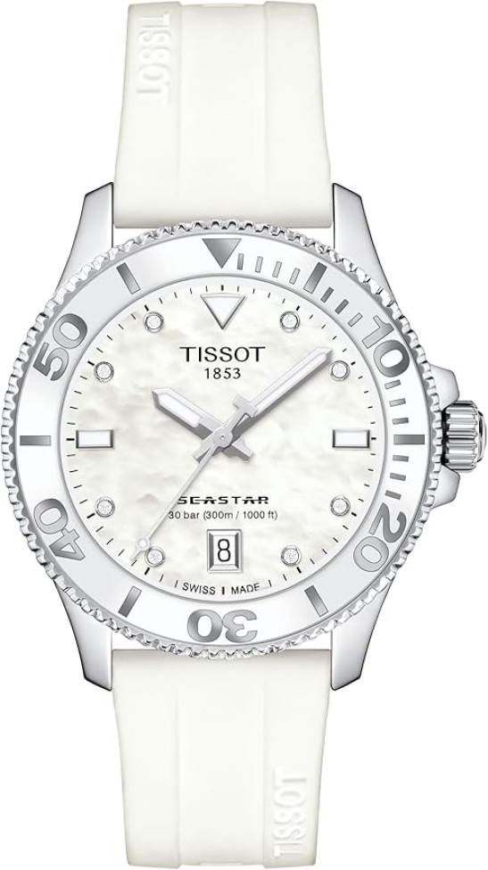 Tissot Seastar 1000 36 mm time only mother of pearl woman watch with diamonds T120.210.17.116.00