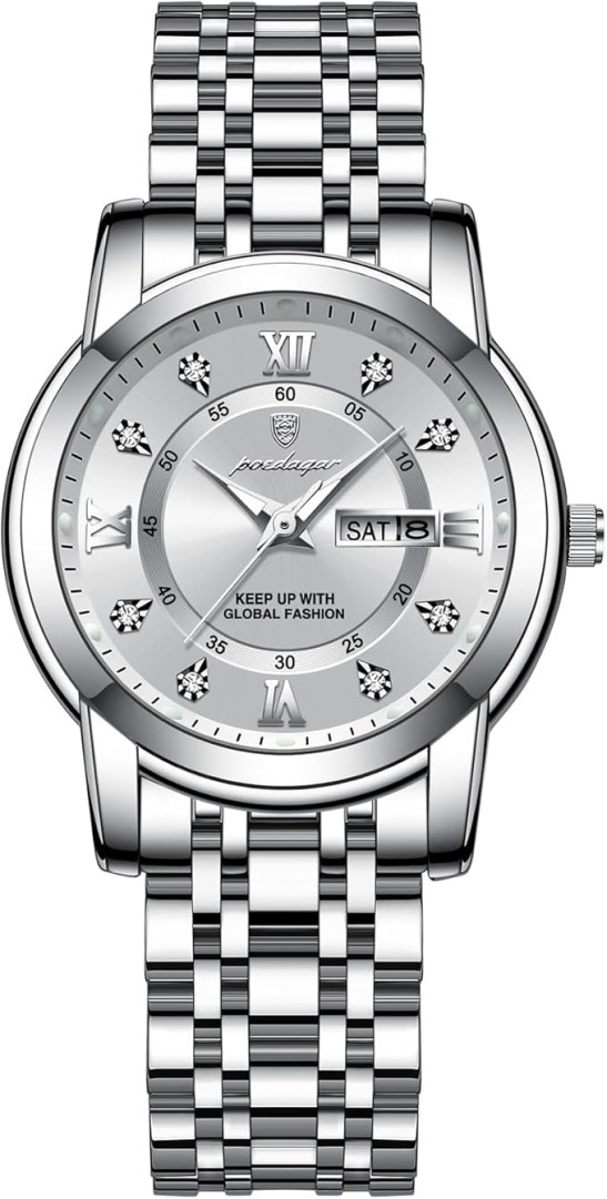 Verhux Women Watch Ladies Diamond Luxury Dress Small Wrist Watches Stainless Steel Waterproof Day Date