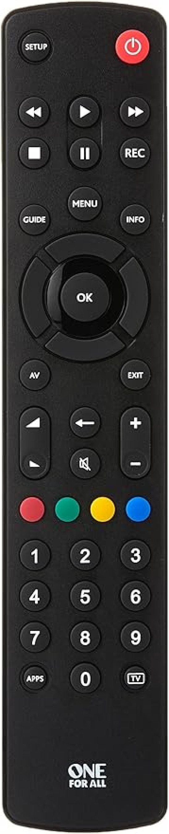 One For All URC1210 Contour Universal Control of TV/Smart TV - Guaranteed to work with all manufacturer brands - ,Black
