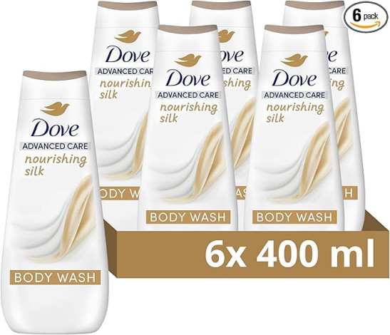 Dove Advanced Care Nourishing Silk Body Wash Body Cleanser shower gel with skin-natural nutrients for instantly silky-soft skin 6x 400 ml
