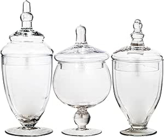 Apothecary Jars with Lids Set of 3 - Home Essentials & Beyond Candy Jars for Candy Buffet, Glass décor, Laundry Room, Potpourri, and Bathroom Small Jars