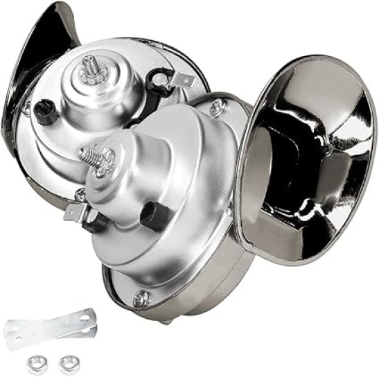 Moly Magnolia 300DB Super Loud Train Horn, 2PCS Car Air Electric Snail Double Horn, 12V Waterproof Air Horns Replacement Kit, Auto Accessories Universal for Motorcycle, Truck, Bike, Boat (Gray)