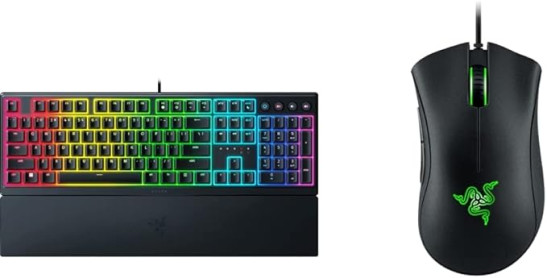 Razer Ornata V3 - Low-profile Mecha-membrane Keyboard Chroma RGB UK Layout | Black & DeathAdder Essential - Wired Gaming Mouse Black