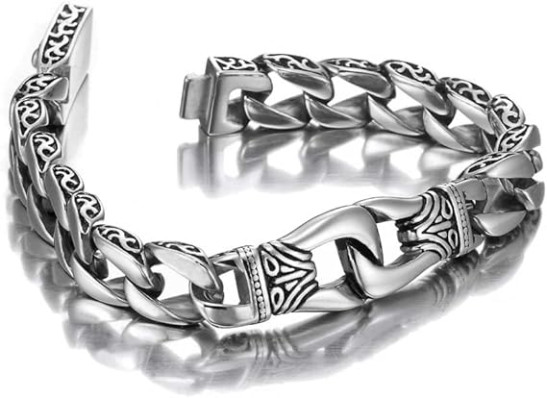 URBAN JEWELRY Amazing Stainless Steel Men's link Bracelet Silver Black 9 Inch with Necklace Option 21 inch (With Branded Gift Box)