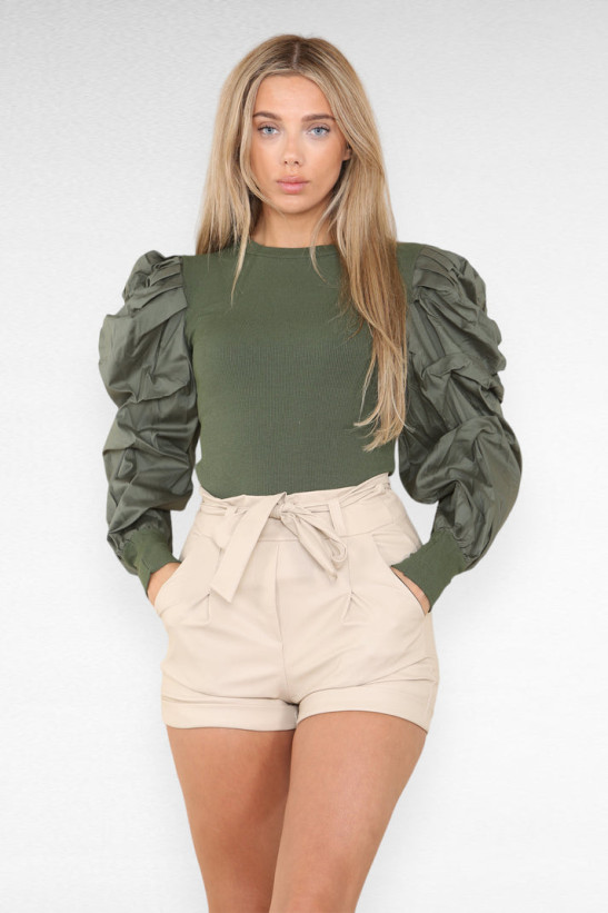 PU Faux Leather Belted Wet Look Shorts With Strap