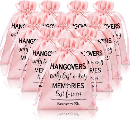 10Pcs Wedding Hangover Kit Bags - Pink Bachelorette Party Favor Large Drawstring Gift Wrap for Survival Recovery - Bridal Shower Party Favors, 6 x 8 Inch