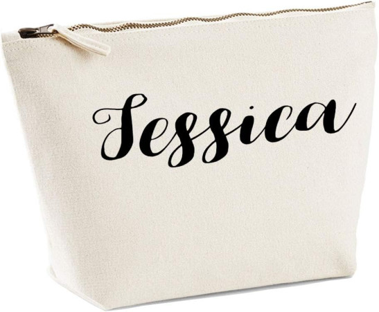 Jessica Personalised Make Up Accessory Bag In Natural Colour Black Print Birthdays Weddings Christmas Makeup