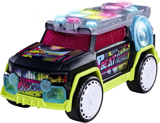 Dickie Toys - BEAT HERO TOY CAR with DJ desk and 22 sounds, car with hip-hop, pop and electronic beats, music car with LED light show, 3 game modes for children aged 3 years and over