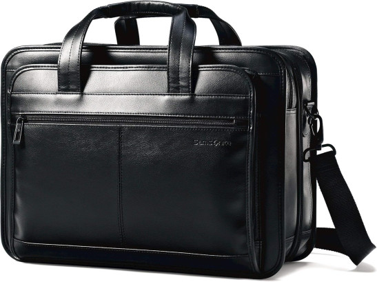 Samsonite Leather Expandable Briefcase 17 inch, Black, 17", Leather Expandable Briefcase