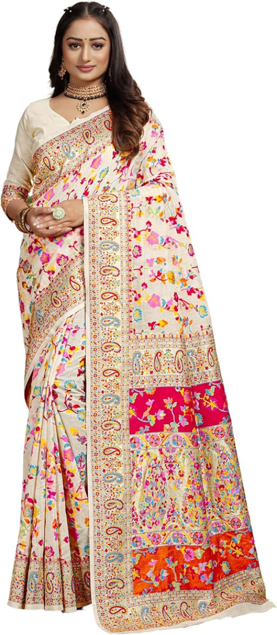 KNETLI Banarasi Cotton Silk Saree for Women - Indian Traditional Pure Zari Work Saree with Unstitched Blouse