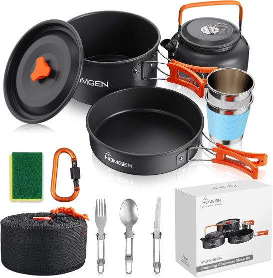 HOMGEN Camping Cooking Set Camping Pots and Pans Set Aluminium Camping Cookware Kit Protable Cooking Mess Kit Lightweight Camping Cooking Equipment for 2-3 People Perfect for Camping Picnic Hiking etc
